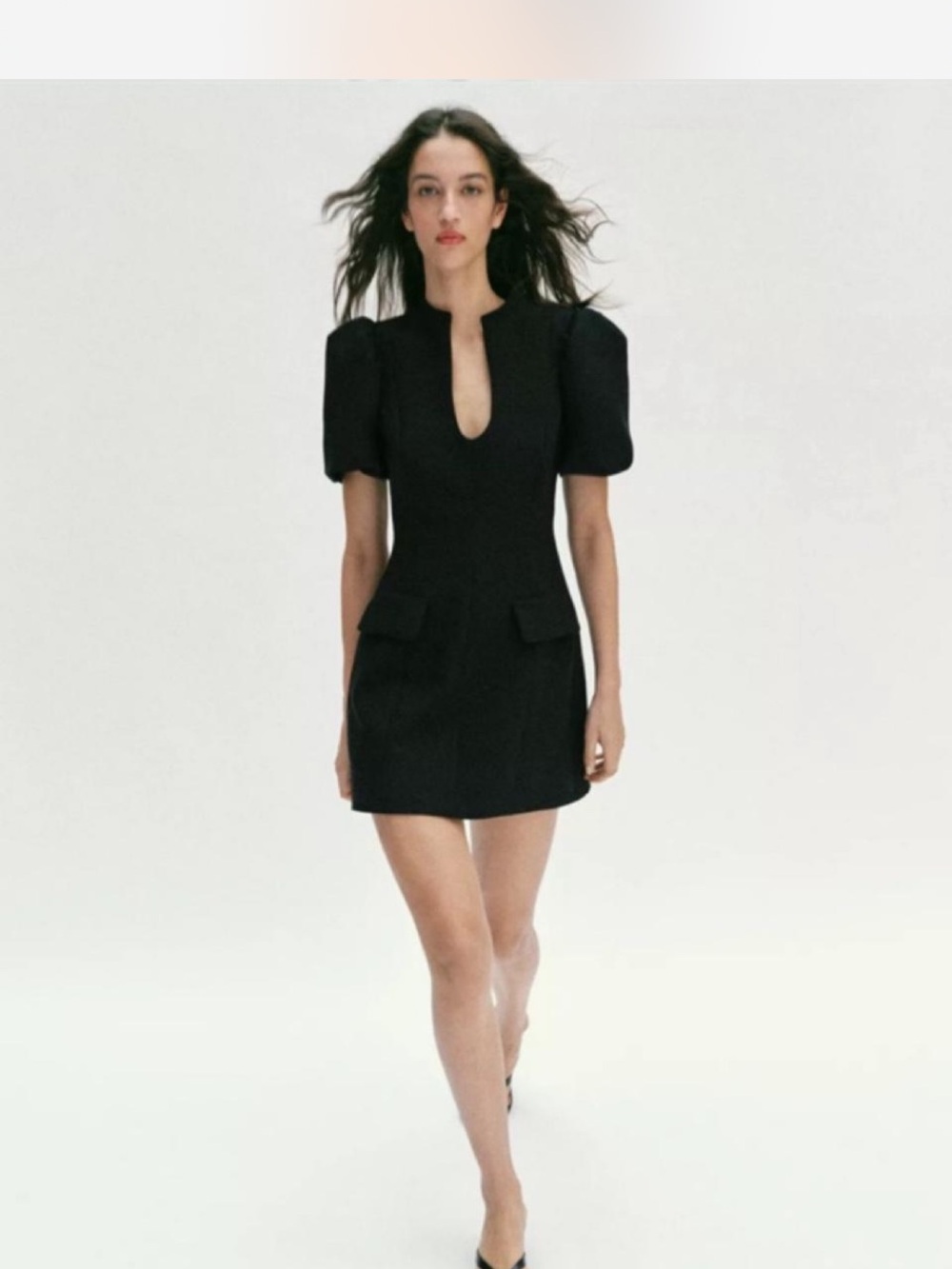 NWOT Zara Black Mini Dress with Puff Sleeves and Keyhole
